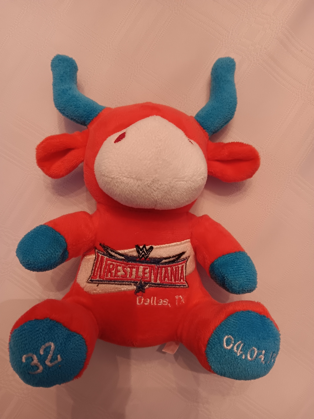 WWE Red Plush Bull with Blue Horns and Accents